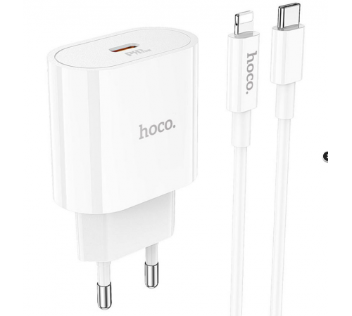 Блок питания (сетевой адаптер) HOCO C94A Metro 1xUSB-C с кабелем Type-C-Lightning, 3.0A, 20W, белый Блок питания (сетевой адаптер) HOCO C94A Metro 1xUSB-C с кабелем Type-C-Lightning, 3.0A, 20W, белый