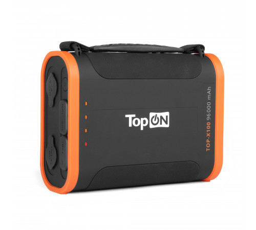 Внешний аккумулятор TopON TOP-X100 96000mAh Type-C PD 60W, USB1 QC3.0, USB2 12W, 2 авторозетки 180W, фонарь, защита от брызг, LiFePO4. Черный