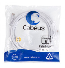 Cabeus PC-UTP-RJ45-Cat.6-5m-WH Патч-корд U/UTP, категория 6, 2xRJ45/8p8c, неэкранированный, белый, PVC, 5м