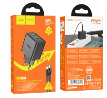 Блок питания (сетевой адаптер) HOCO N35 Streamer dual-port PD45W(2 Type-С)+Type-C 1 м, черный