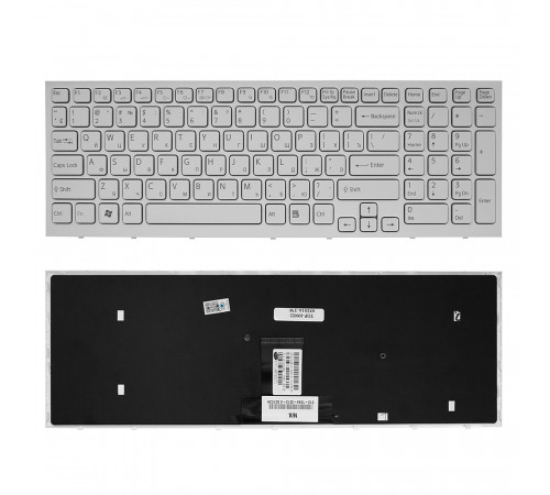 Клавиатура для ноутбука Sony Vaio VPC-EB Series. Плоский Enter. Белая, с белой рамкой. PN: 148792871.