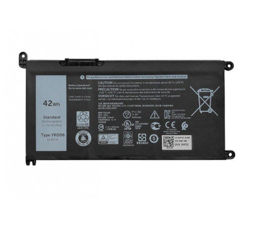 Аккумулятор для Dell (YRDD6) Inspiron 15-3501, 15-5585, 15-5000, Vostro 15-5590, 15-5490, 42Wh, 3500mAh, 11.4V