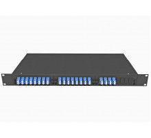 Кросс оптический стоечный 19", 40 LC/UPC адаптеров, одномодовый, 1U, черный, укомплектованный, с прикрученными адаптерами, TopLAN