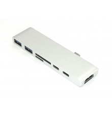 Адаптер Type C на HDMI, USB 3.0*2 + Type C* 2 + SD/TF для MacBook серебро