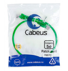 Cabeus PC-UTP-RJ45-Cat.5e-0.5m-GN-LSZH Патч-корд U/UTP, категория 5е, 2xRJ45/8p8c, неэкранированный, зеленый, LSZH, 0.5м