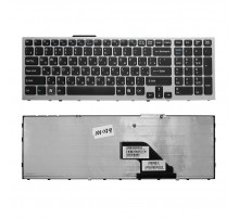 Клавиатура для ноутбука Sony Vaio VPC-F11, VPC-F12, VPC-F13 Series. Плоский Enter. Черная, с серебристой рамкой. PN: 148781561, 9Z.N3S82.201.