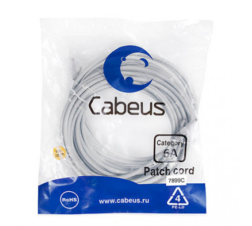 Cabeus PC-UTP-RJ45-Cat.6a-10m-LSZH Патч-корд U/UTP, категория 6а (10G), 2xRJ45/8p8c, неэкранированный, серый, LSZH, 10м