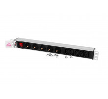 Блок розеток Rem-10 без шнура с выкл., 5 Sсhuko, 5 IEC 60320 C13, вход IEC 60320 C14, 10 A, алюм., 19" R-10-5S-5C13-V-440-Z