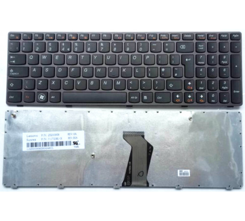 Клавиатура для ноутбука Lenovo IdeaPad B570, B590, V570, Z570, Z575 черная, рамка серая