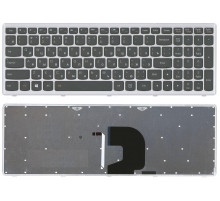 Клавиатура для ноутбука Lenovo IdeaPad Z500 черная с серой рамкой, с подсветкой