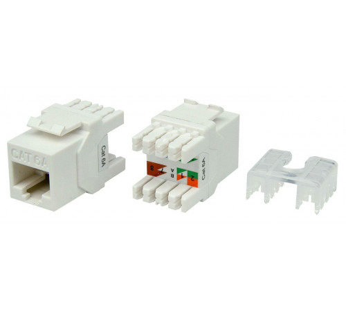 KJ8-8P8C-C6A-180-WH Вставка Keystone Jack RJ-45(8P8C), категория 6a (10G), тип 180 градусов, белая Hyperline