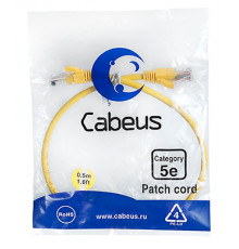 Cabeus PC-UTP-RJ45-Cat.5e-0.5m-YL-LSZH Патч-корд U/UTP, категория 5е, 2xRJ45/8p8c, неэкранированный, желтый, LSZH, 0.5м