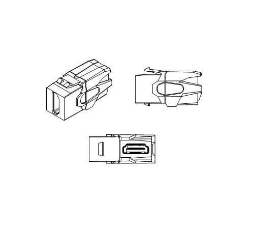 KJ1-HDMI-AV18-WH Вставка формата Keystone Jack с проходным адаптером HDMI 2.0 (Type A), 90 градусов, ROHS, белая Hyperline