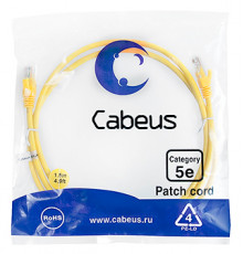 Cabeus PC-UTP-RJ45-Cat.5e-1.5m-YL-LSZH Патч-корд U/UTP, категория 5е, 2xRJ45/8p8c, неэкранированный, желтый, LSZH, 1.5м