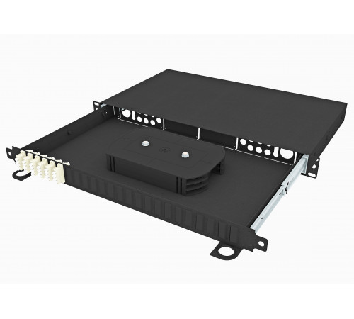 Кросс оптический стоечный выдвижной 19", 24 LC/UPC адаптера, многомодовый, 1U, черный, укомплектованный, TopLAN