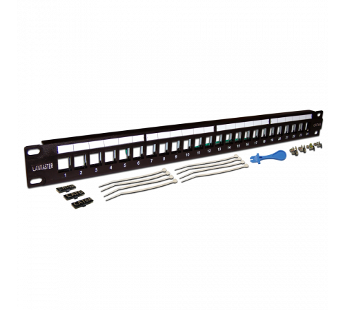 Патч-панель наборная 19", экранированная, 24 порта, 1U, LANMASTER LAN-PPN24OK-STP Патч-панель наборная 19", экранированная, 24 порта, 1U, LANMASTER LAN-PPN24OK-STP