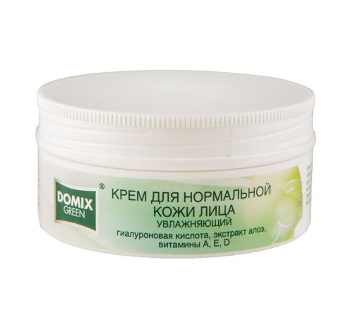 Domix Green Крем для нормальной кожи лица увлажняющий с гиалуроновой кислотой, экстрактом алоэ, витаминами A, E, D, 75 мл