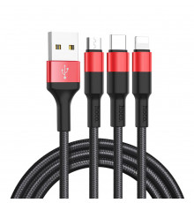 Кабель USB HOCO X26 Xpress 3 в 1 для Lightning, Micro USB, Type-C, 2.0A, 1 м, черный с красным