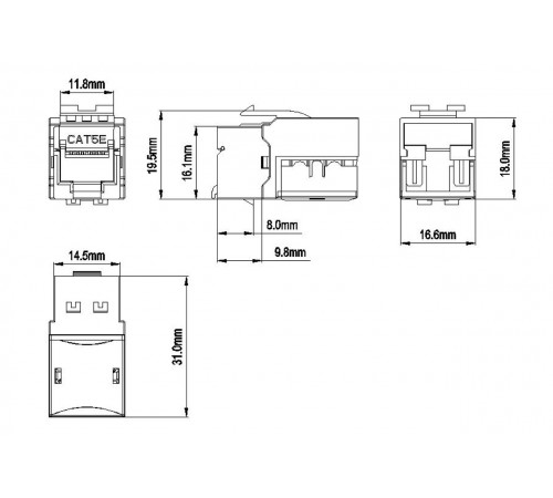 KJ9-8P8C-C5e-90-BK Вставка Keystone Jack RJ-45(8P8C), категория 5e, черная Hyperline