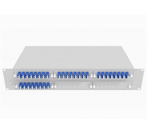 Кросс оптический стоечный 19", 64 LC/UPC адаптеров, одномодовый, 2U, серый, укомплектованный, TopLAN