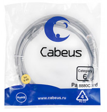 Cabeus PC-UTP-RJ45-Cat.6-3m-LSZH Патч-корд U/UTP, категория 6, 2xRJ45/8p8c, неэкранированный, серый, LSZH, 3м