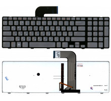Клавиатура для ноутбука Dell Inspiron 17R, N7110, 7720, 17R, Vostro 3750, XPS 17, L702X серая, рамка черная, с подсветкой