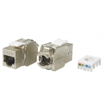 KJ8-8P8C-C6-180-TLS-SH-F-WH Вставка Keystone Jack RJ-45(8P8C), категория 6, экранированная, тип 180 градусов, Toolless, белая Hyperline