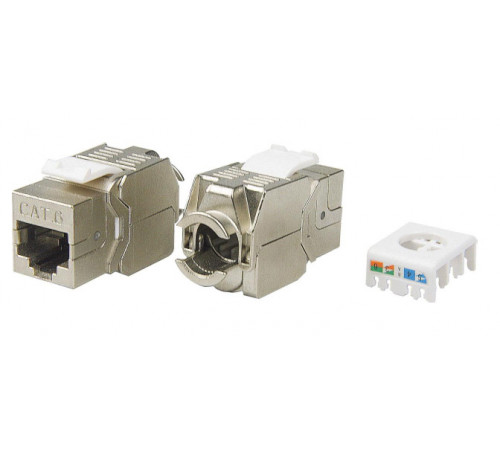 KJ8-8P8C-C6-180-TLS-SH-F-WH Вставка Keystone Jack RJ-45(8P8C), категория 6, экранированная, тип 180 градусов, Toolless, белая Hyperline