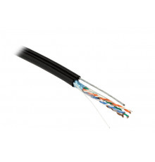 FUTP4-C5E-S24-SW-OUT-PE-BK-500 (500м) Кабель витая пара F/UTP, кат.5e, 4 пары(24 AWG), одножильн.(solid),экран-фольга, с металл.тросом,внешний, PE,-40