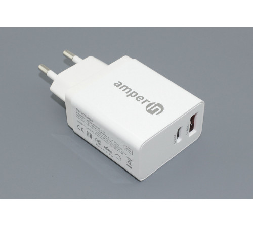 Блок питания (сетевой адаптер) Amperin USB-A, USB-C (YDS-TC045-011PK) 45W, white