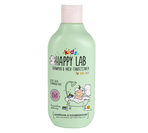 Happy Lab Kids Шампунь-кондиционер 2 в 1 для нежных детских волос / Вишневая жвачка, 300 мл