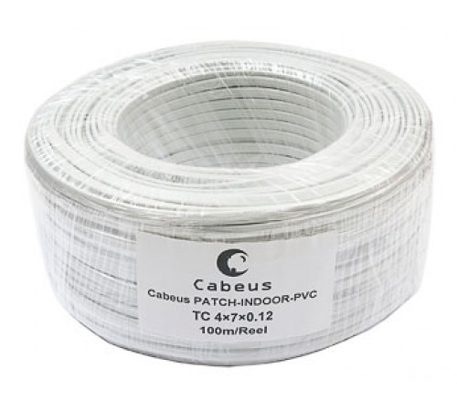 Cabeus TC 4x7x0.12-PATCH-INDOOR-PVC Кабель телефонный, плоский, 4 провода, многожильный, белый (100м)