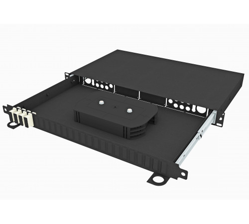 Кросс оптический стоечный выдвижной 19", 8 SC/UPC адаптеров, многомодовый, 1U, черный, укомплектованный, TopLAN