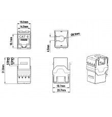 KJ8-8P8C-C6-180-BK Вставка Keystone Jack RJ-45(8P8C), категория 6, тип 180 градусов, черная Hyperline