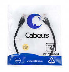 Cabeus PC-UTP-RJ45-Cat.6-0.3m-BK Патч-корд U/UTP, категория 6, 2xRJ45/8p8c, неэкранированный, черный, PVC, 0.3м