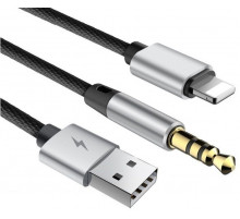 Кабель Baseus Cable L34 для Apple to 3.5mm & USB Charging Audio Cable Black 1.2M