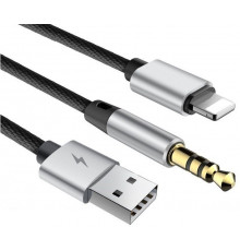 Кабель Baseus Cable L34 для Apple to 3.5mm & USB Charging Audio Cable Black 1.2M