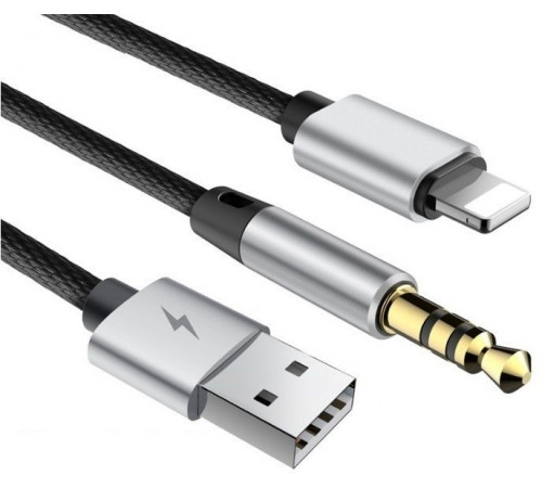 Кабель Baseus Cable L34 для Apple to 3.5mm & USB Charging Audio Cable Black 1.2M