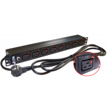 Блок розеток 19" 8 шт. C19 с фиксатором вилки, 16A 250V, шнур питания 3,0 м TWT-PDU-16A8C9L-3.0