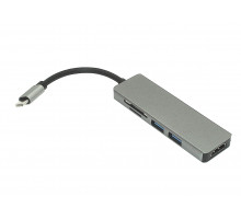 Адаптер Type C на HDMI, USB 3.0*2 + SD/TF для MacBook серебро