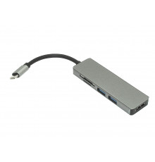 Адаптер Type C на HDMI, USB 3.0*2 + SD/TF для MacBook серебро