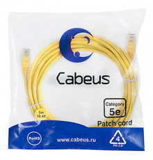 Cabeus PC-UTP-RJ45-Cat.5e-5m-YL Патч-корд U/UTP, категория 5е, 2xRJ45/8p8c, неэкранированный, желтый, PVC, 5м