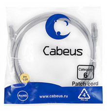 Cabeus PC-UTP-RJ45-Cat.6-2m Патч-корд U/UTP, категория 6, 2xRJ45/8p8c, неэкранированный, серый, PVC, 2м