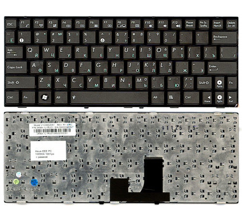 Клавиатура для ноутбука Asus Eee PC 1001, 1001PX, 1001HA, 1005, 1005HA, 1008, 1008HA черная, рамка черная